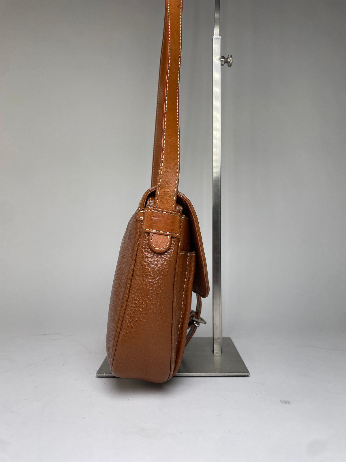 Vintage Courrèges Textured Leather Flap Crossbody Bag Late 1970s Brown