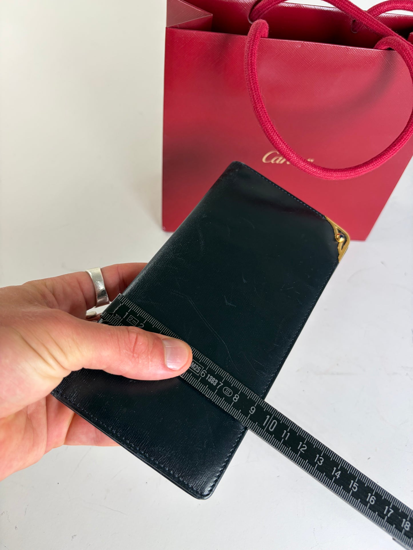 Vintage Cartier Smooth Leather Bifold Wallet Black Gold