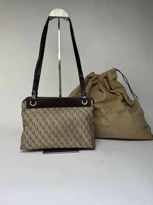 Vintage Bottega Veneta Monogram Canvas Top-Handle Bag Beige Brown