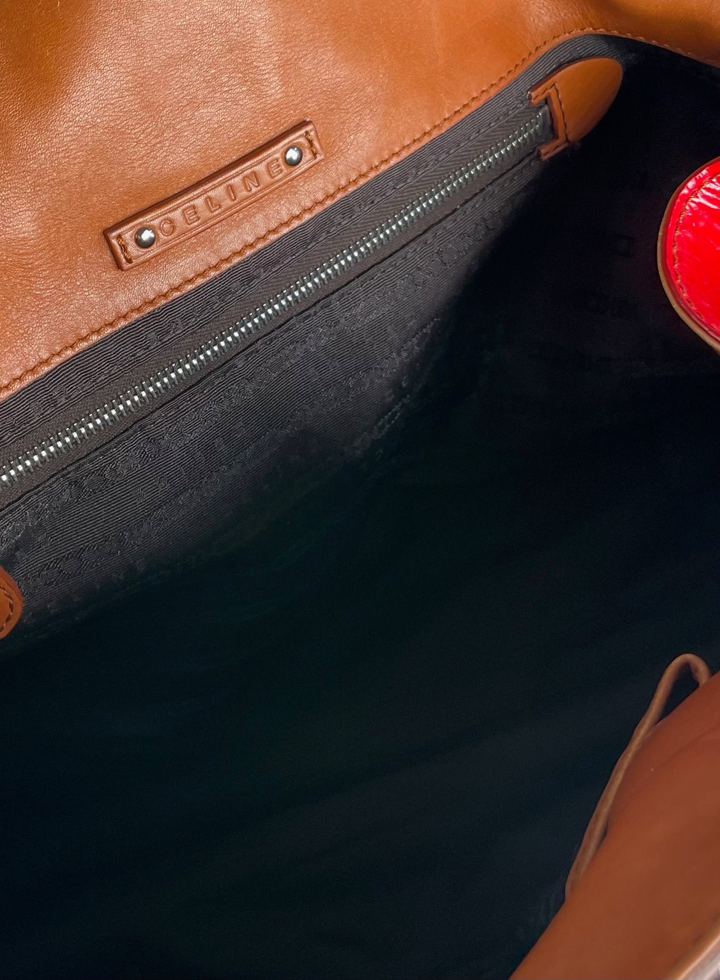 Vintage Celine Paris Patent Leather / Leather Handbag Red Brown