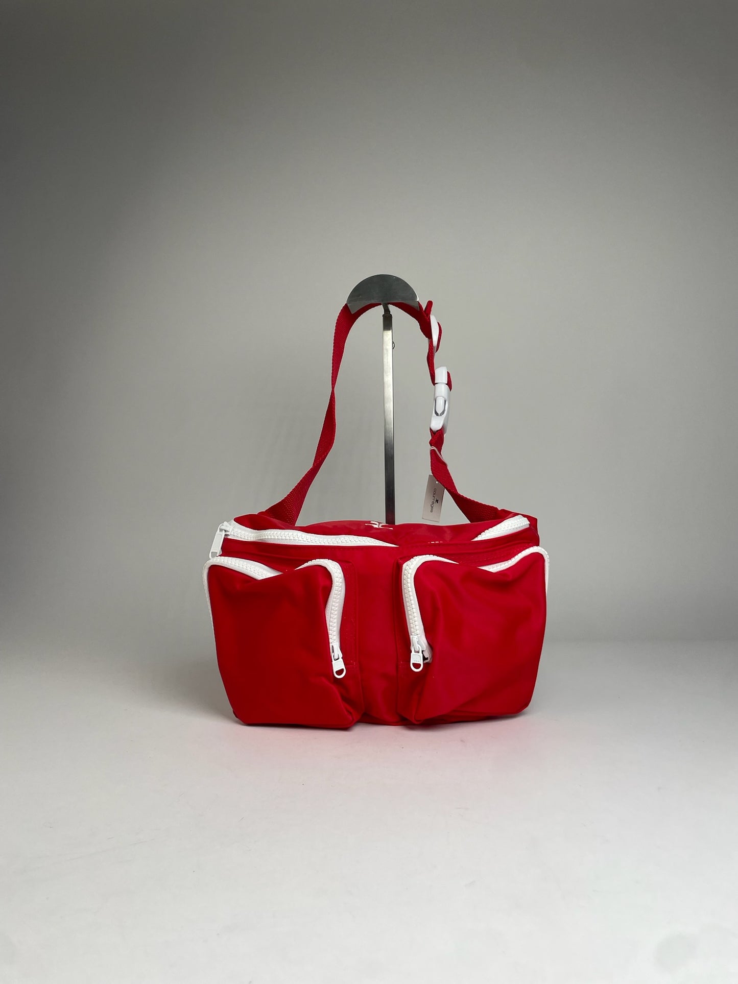 Vintage Courreges Paris Polyester Canvas Belt Bag / Crossbody Bag Red White