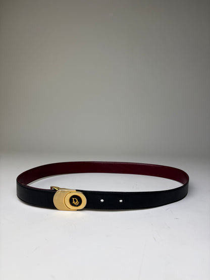 Vintage Dior Leather Belt Black Burgundy Gold