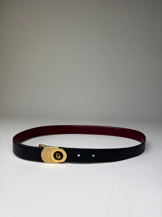 Vintage Dior Leather Belt Black Burgundy Gold