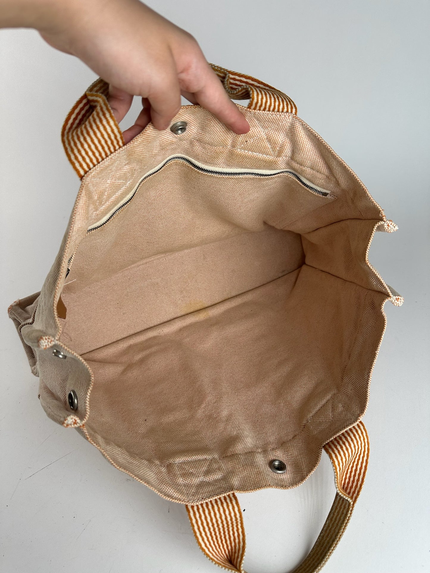 Sac Hermès vintage en coton beige orange