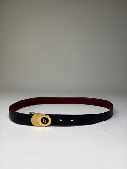 Vintage Dior Leather Belt Black Burgundy Gold