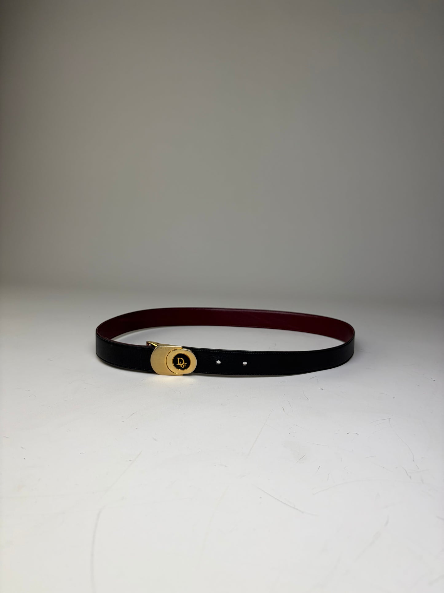 Vintage Dior Leather Belt Black Burgundy Gold