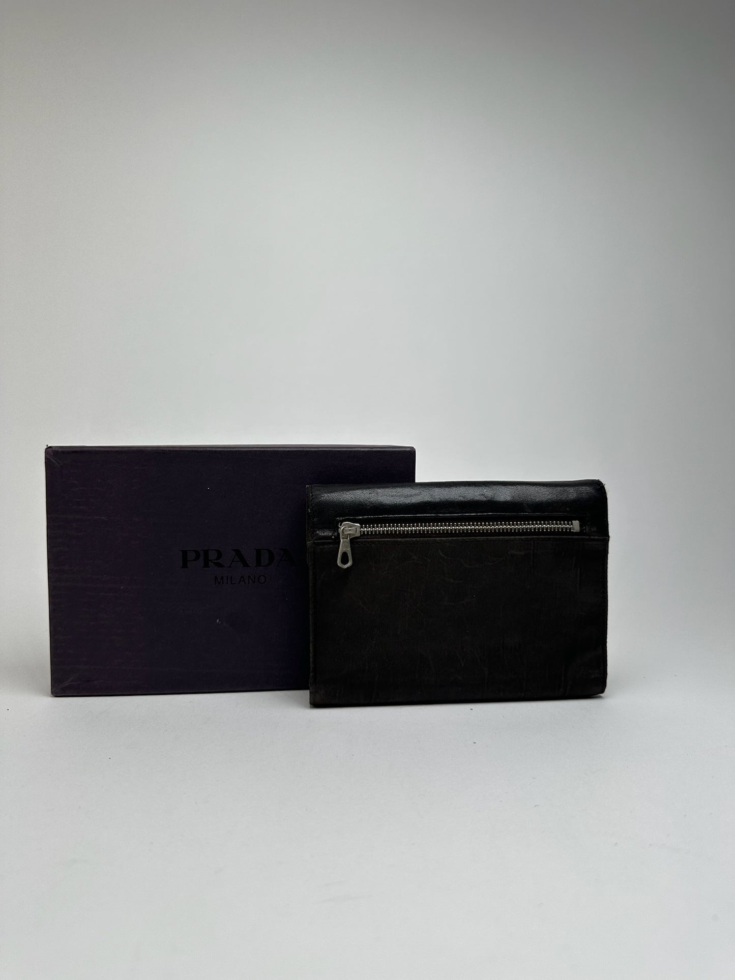 Portefeuille Prada vintage en cuir noir