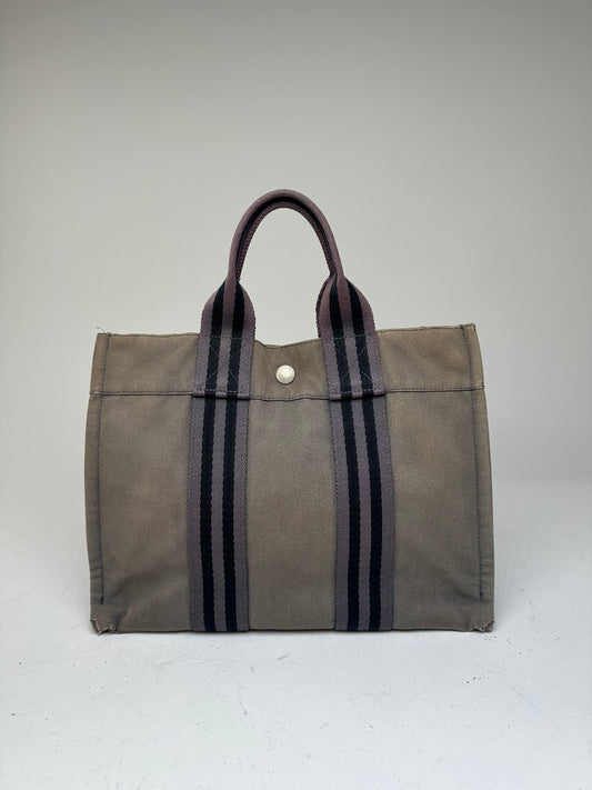 Vintage Hermes Cotton Tote Bag Brown