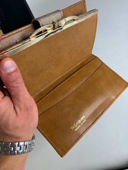Vintage Yves Saint Laurent Monogram Canvas Bifold Wallet Beige Caramel