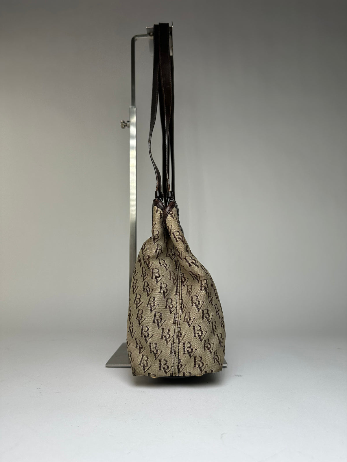 Vintage Bottega Veneta Monogram Canvas Top-Handle Bag Beige Brown