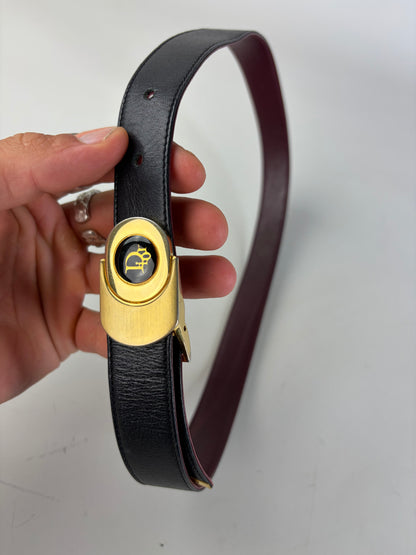Vintage Dior Leather Belt Black Burgundy Gold
