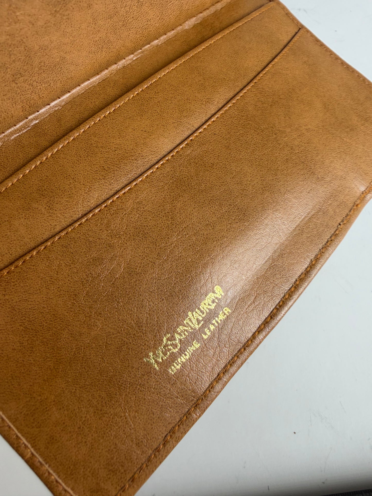 Vintage Yves Saint Laurent Monogram Canvas Bifold Wallet Beige Caramel