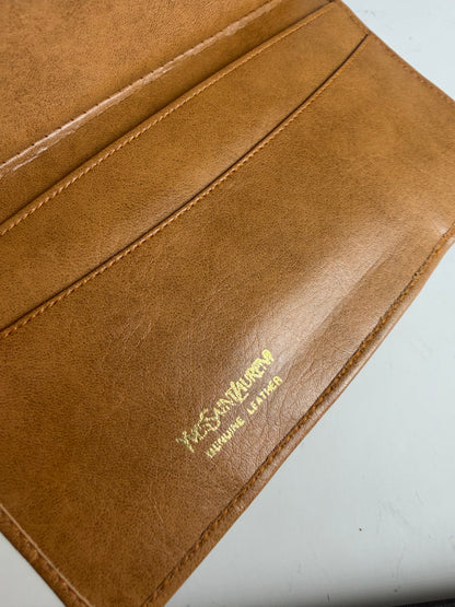 Vintage Yves Saint Laurent Monogram Canvas Bifold Wallet Beige Caramel