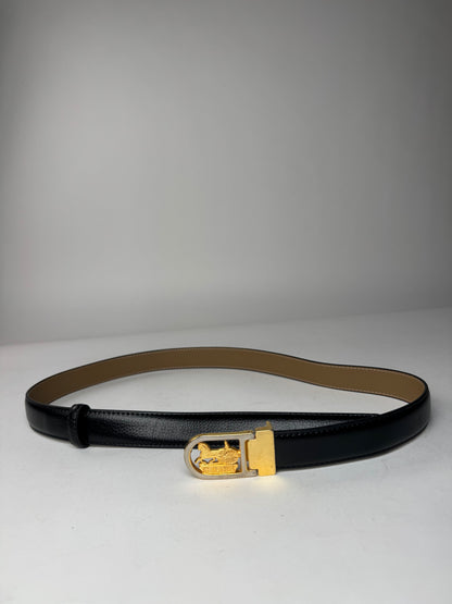 Vintage Celine Paris Carriage Logo Belt Black