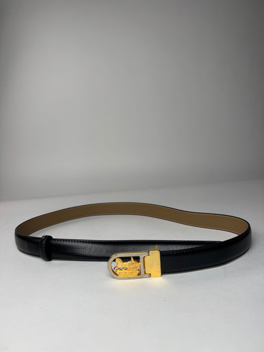 Vintage Celine Paris Carriage Logo Belt Black
