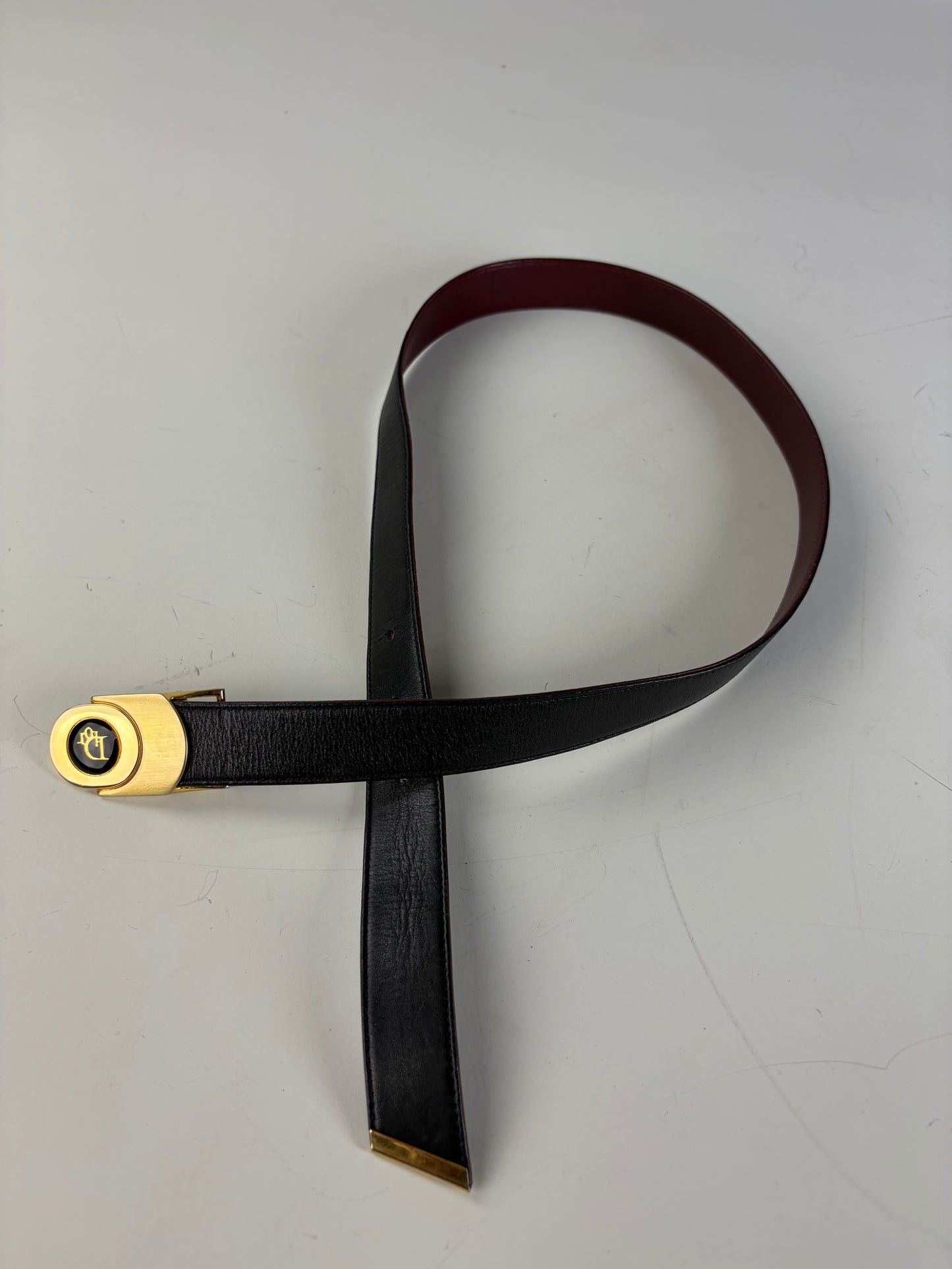 Vintage Dior Leather Belt Black Burgundy Gold