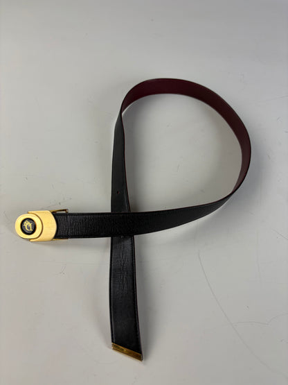 Vintage Dior Leather Belt Black Burgundy Gold