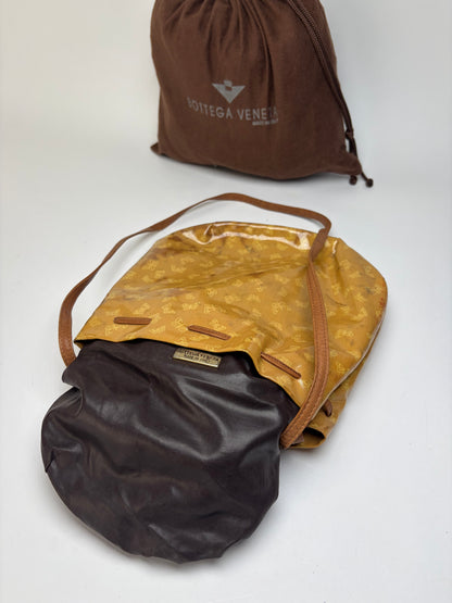 Vintage Bottega Veneta Butterfly Motif Drawstring Shoulder Bag c. Late 1980s Yellow Brown
