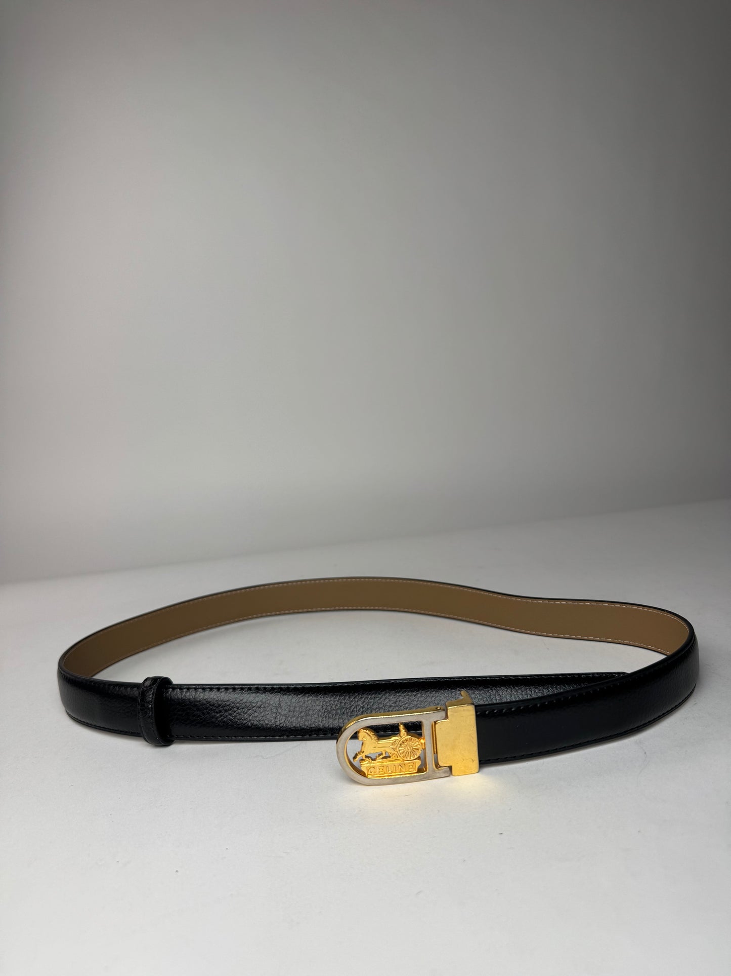 Vintage Celine Paris Carriage Logo Belt Black