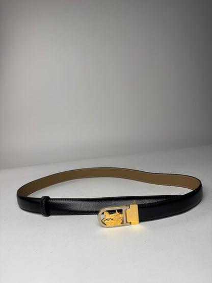 Vintage Celine Paris Carriage Logo Belt Black