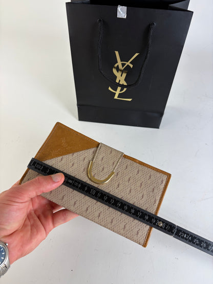 Vintage Yves Saint Laurent Monogram Canvas Bifold Wallet Beige Caramel