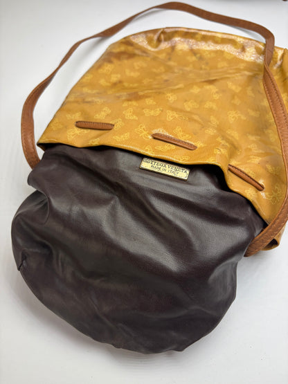 Vintage Bottega Veneta Butterfly Motif Drawstring Shoulder Bag c. Late 1980s Yellow Brown