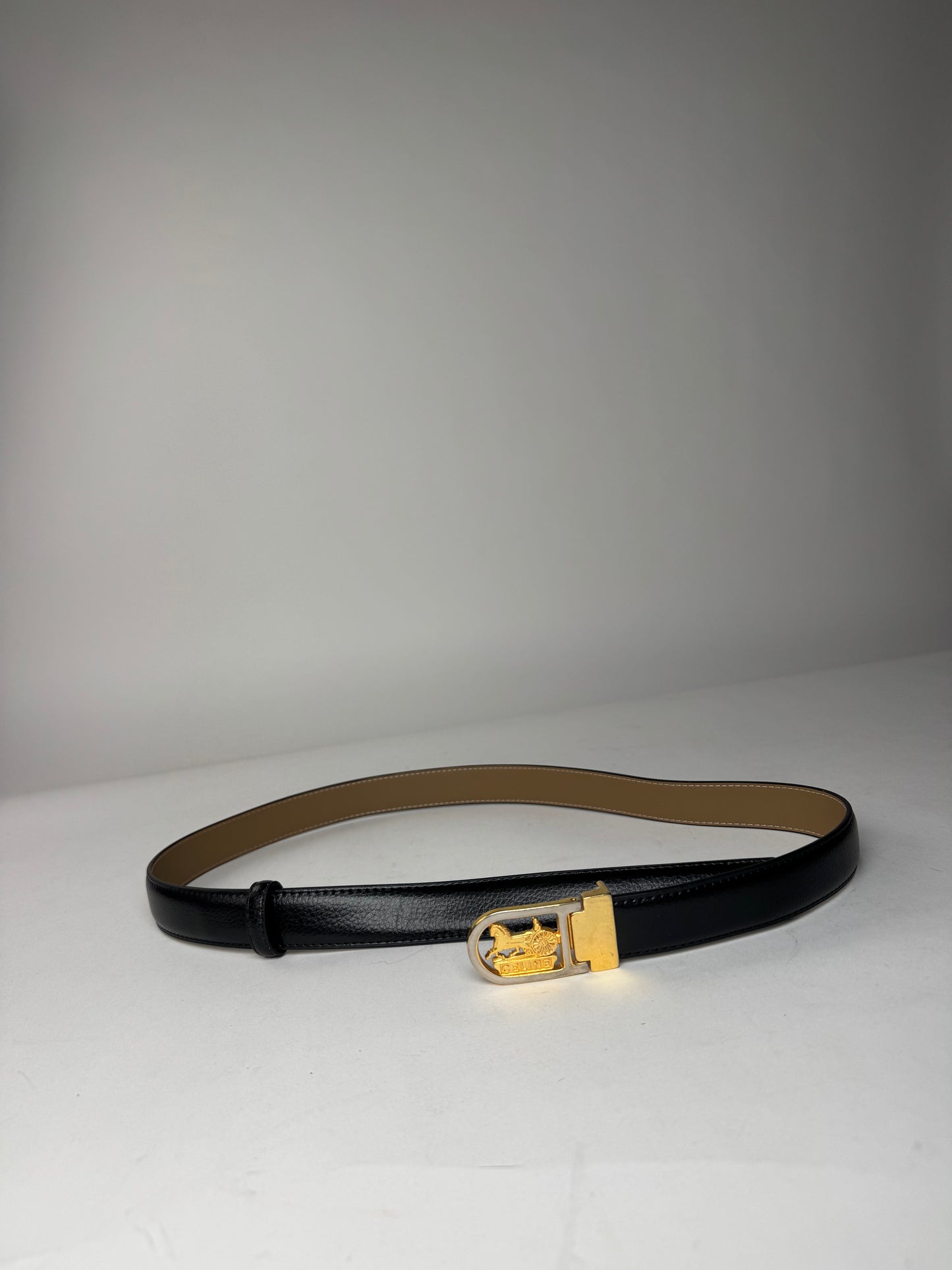 Vintage Celine Paris Carriage Logo Belt Black