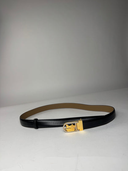 Vintage Celine Paris Carriage Logo Belt Black