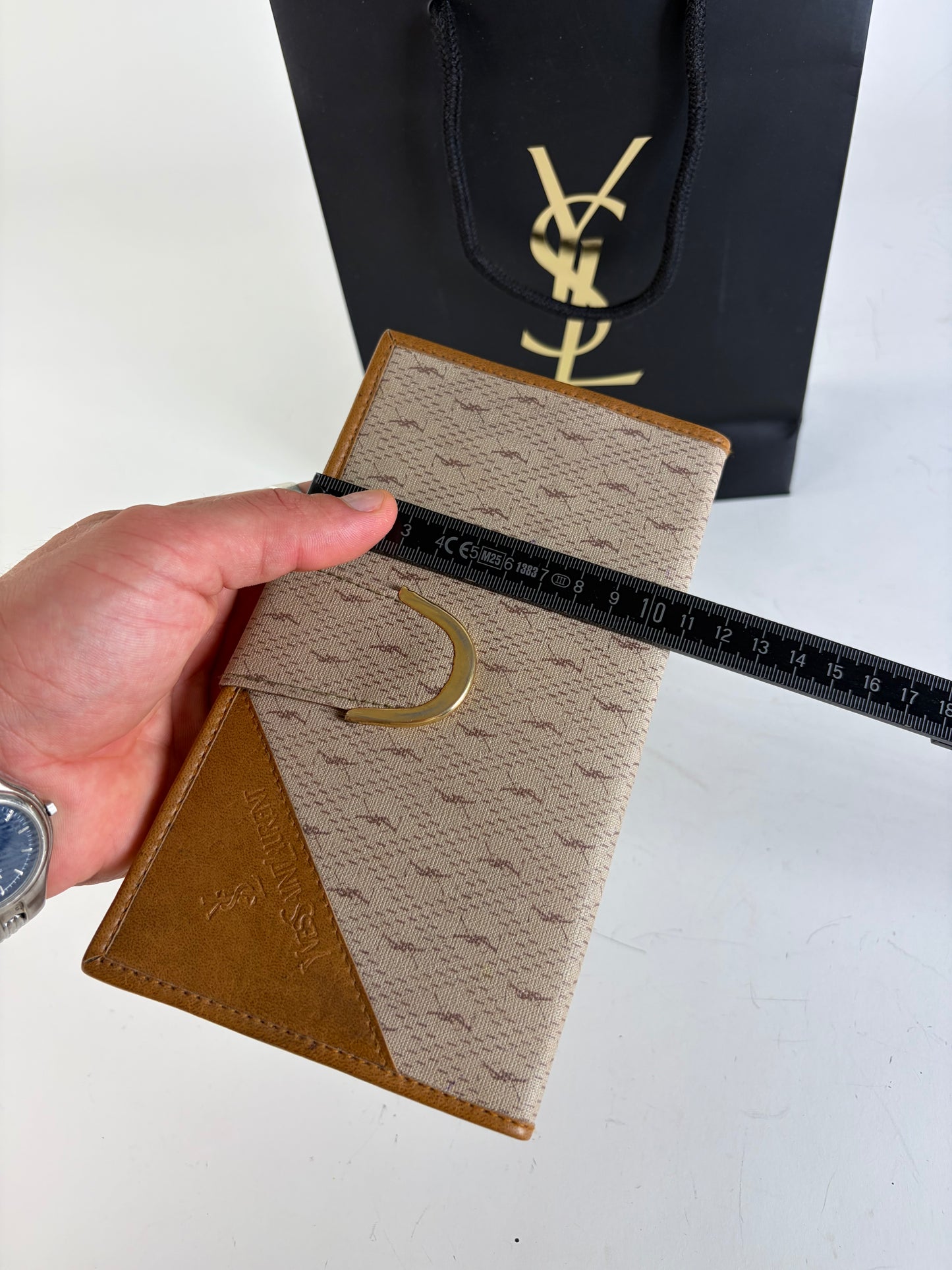 Vintage Yves Saint Laurent Monogram Canvas Bifold Wallet Beige Caramel