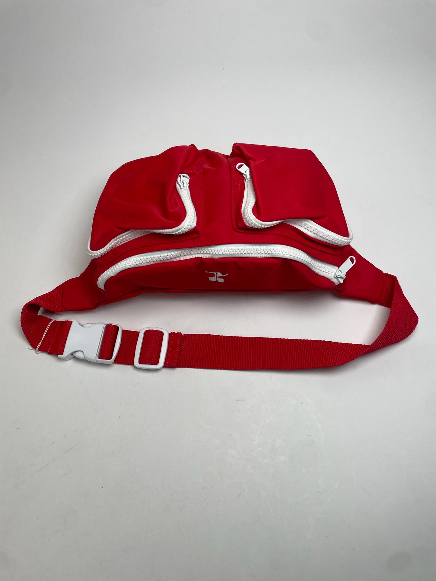 Vintage Courreges Paris Polyester Canvas Belt Bag / Crossbody Bag Red White