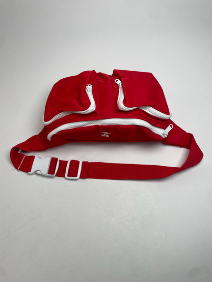 Vintage Courreges Paris Polyester Canvas Belt Bag / Crossbody Bag Red White