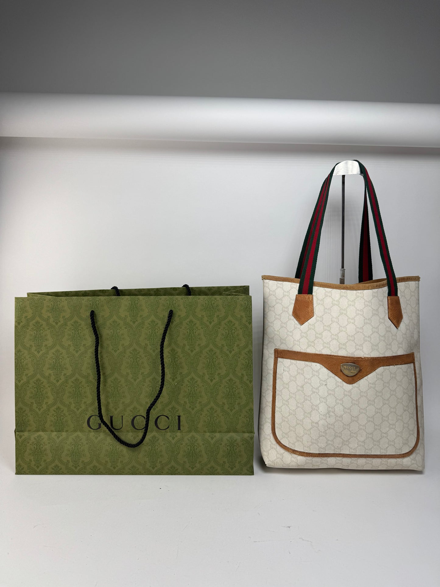 Vintage Gucci Monogram Leather shopper white