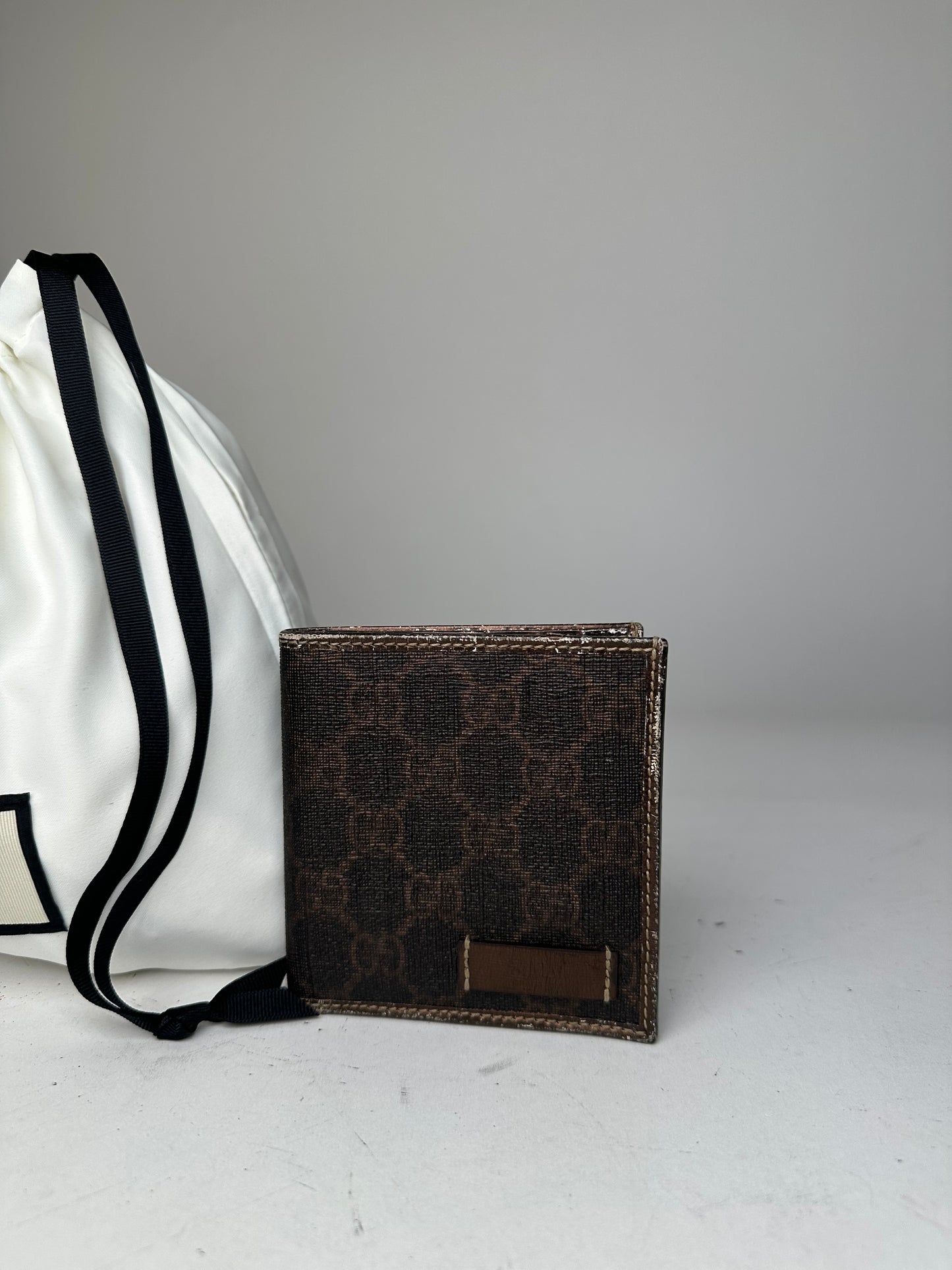 Vintage Gucci Bifold Wallet Monogrammed Canvas Brown Leather