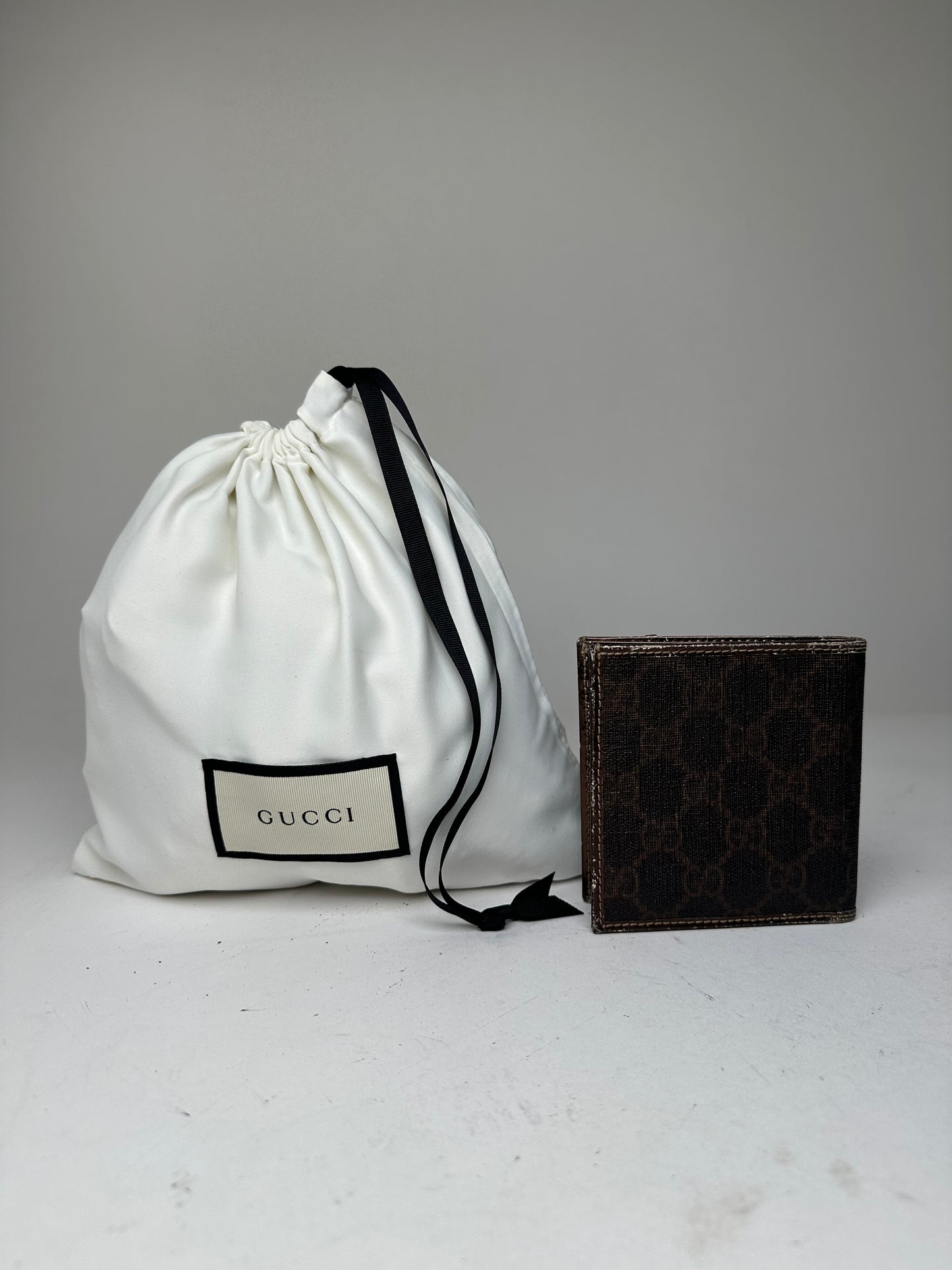Vintage Gucci Bifold Wallet Monogrammed Canvas Brown Leather