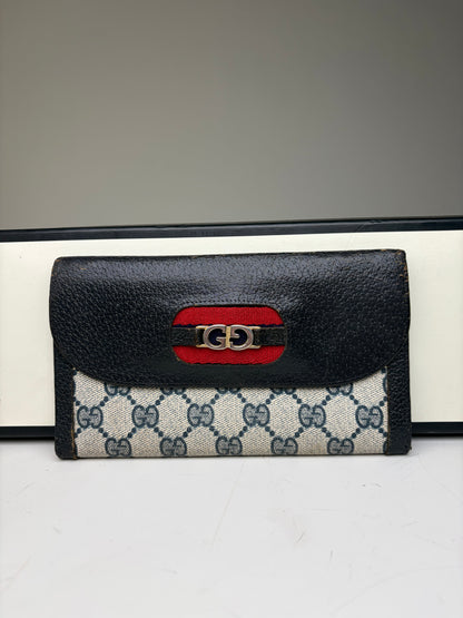 Vintage Gucci GG Supreme Wallet Black Beige Gold