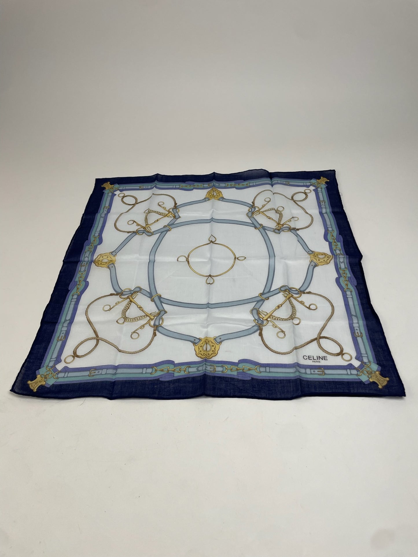 Vintage Celine Scarf White Navy Blue Black
