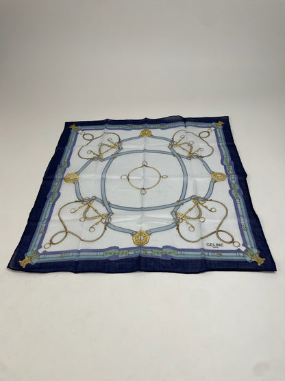 Vintage Celine Scarf White Navy Blue Black