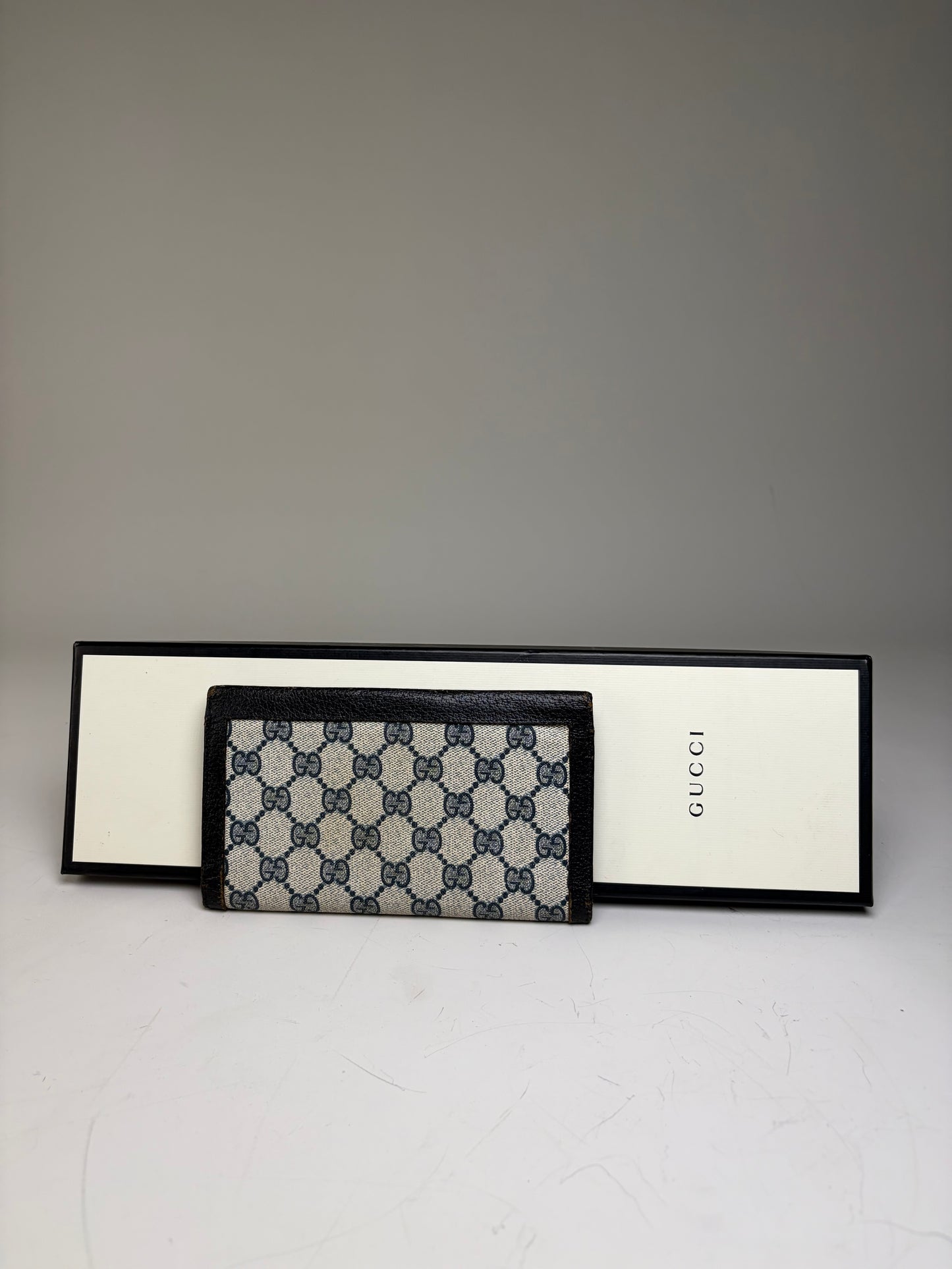 Vintage Gucci GG Supreme Wallet Black Beige Gold
