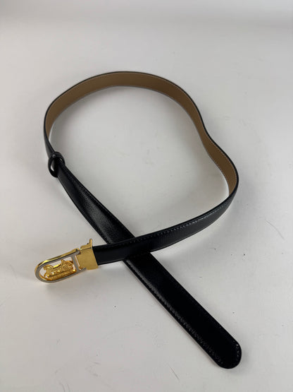 Vintage Celine Paris Carriage Logo Belt Black