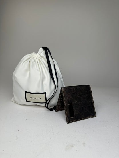 Vintage Gucci Bifold Wallet Monogrammed Canvas Brown Leather