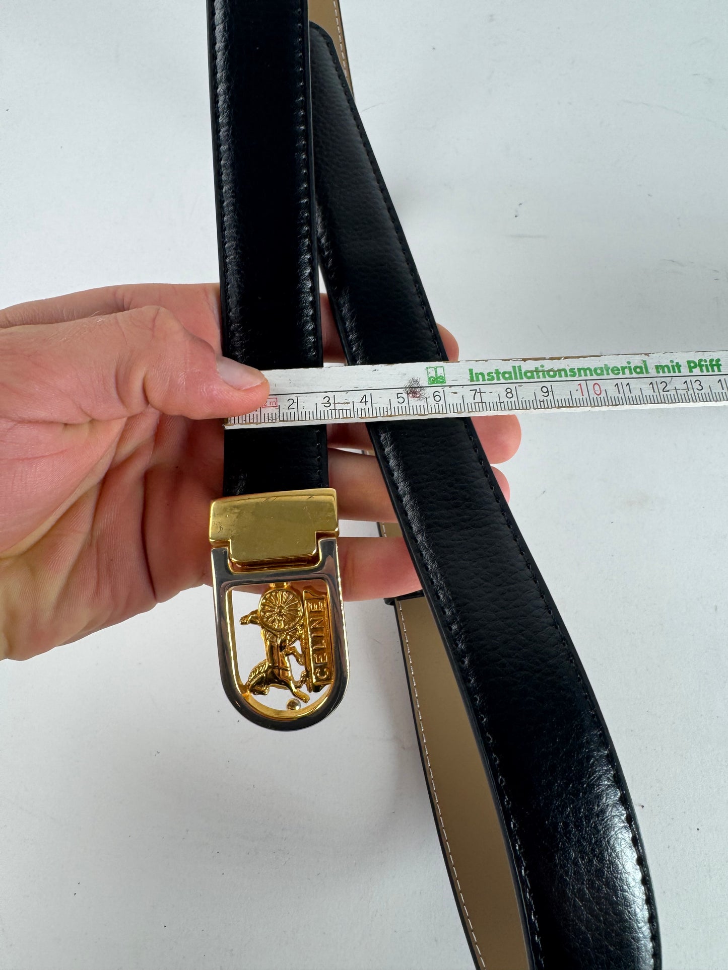 Vintage Celine Paris Carriage Logo Belt Black