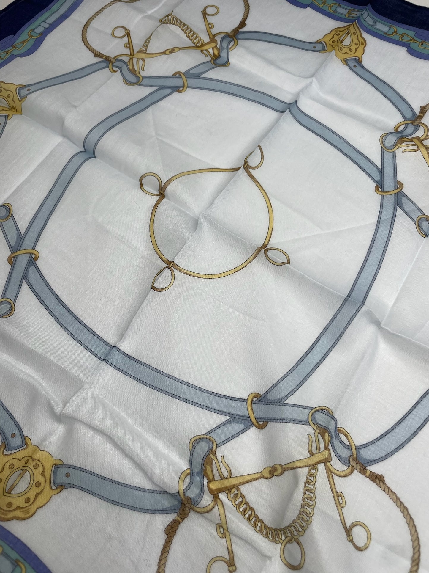 Vintage Celine Scarf White Navy Blue Black