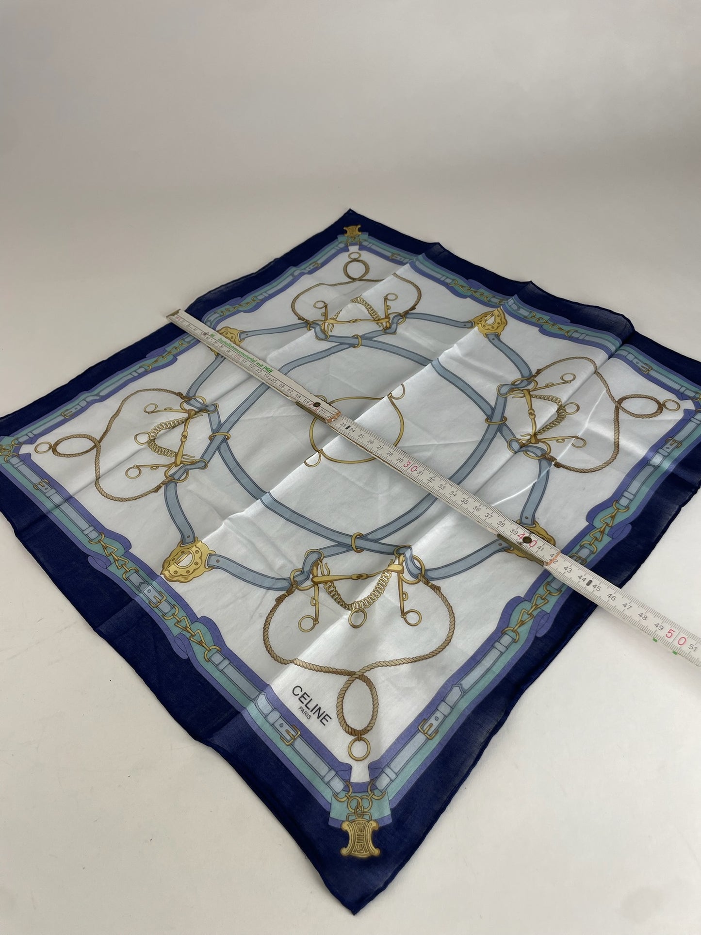 Vintage Celine Scarf White Navy Blue Black