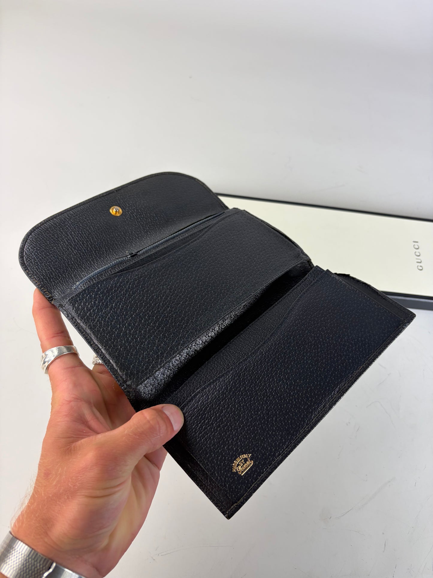 Vintage Gucci GG Supreme Wallet Black Beige Gold