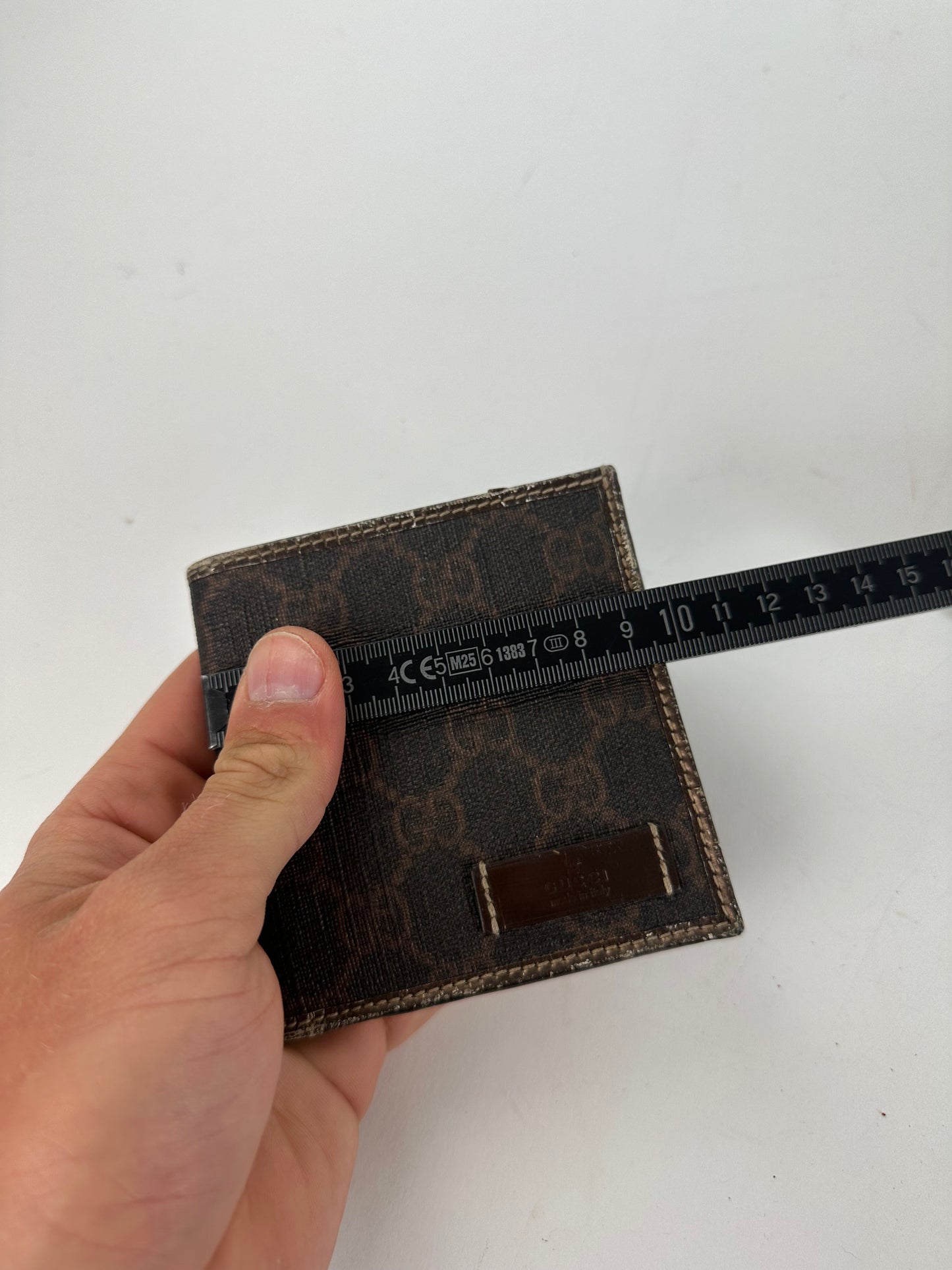 Vintage Gucci Bifold Wallet Monogrammed Canvas Brown Leather