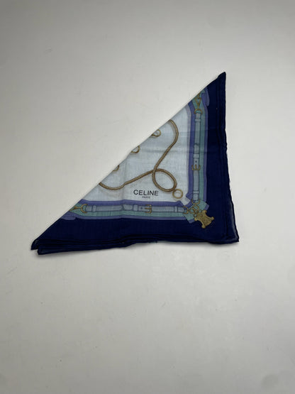 Vintage Celine Scarf White Navy Blue Black