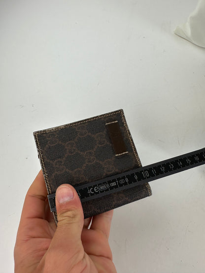 Vintage Gucci Bifold Wallet Monogrammed Canvas Brown Leather