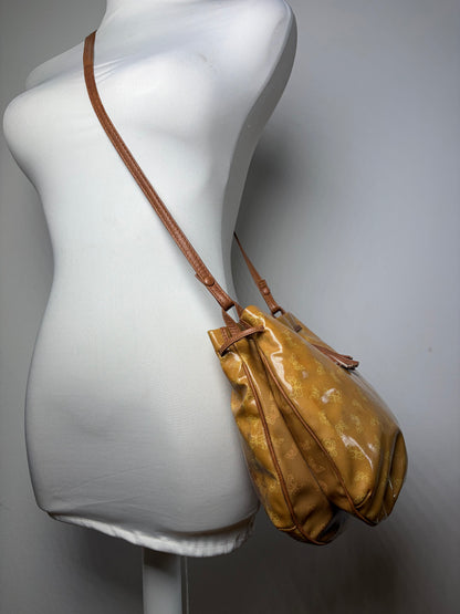 Vintage Bottega Veneta Butterfly Motif Drawstring Shoulder Bag c. Late 1980s Yellow Brown