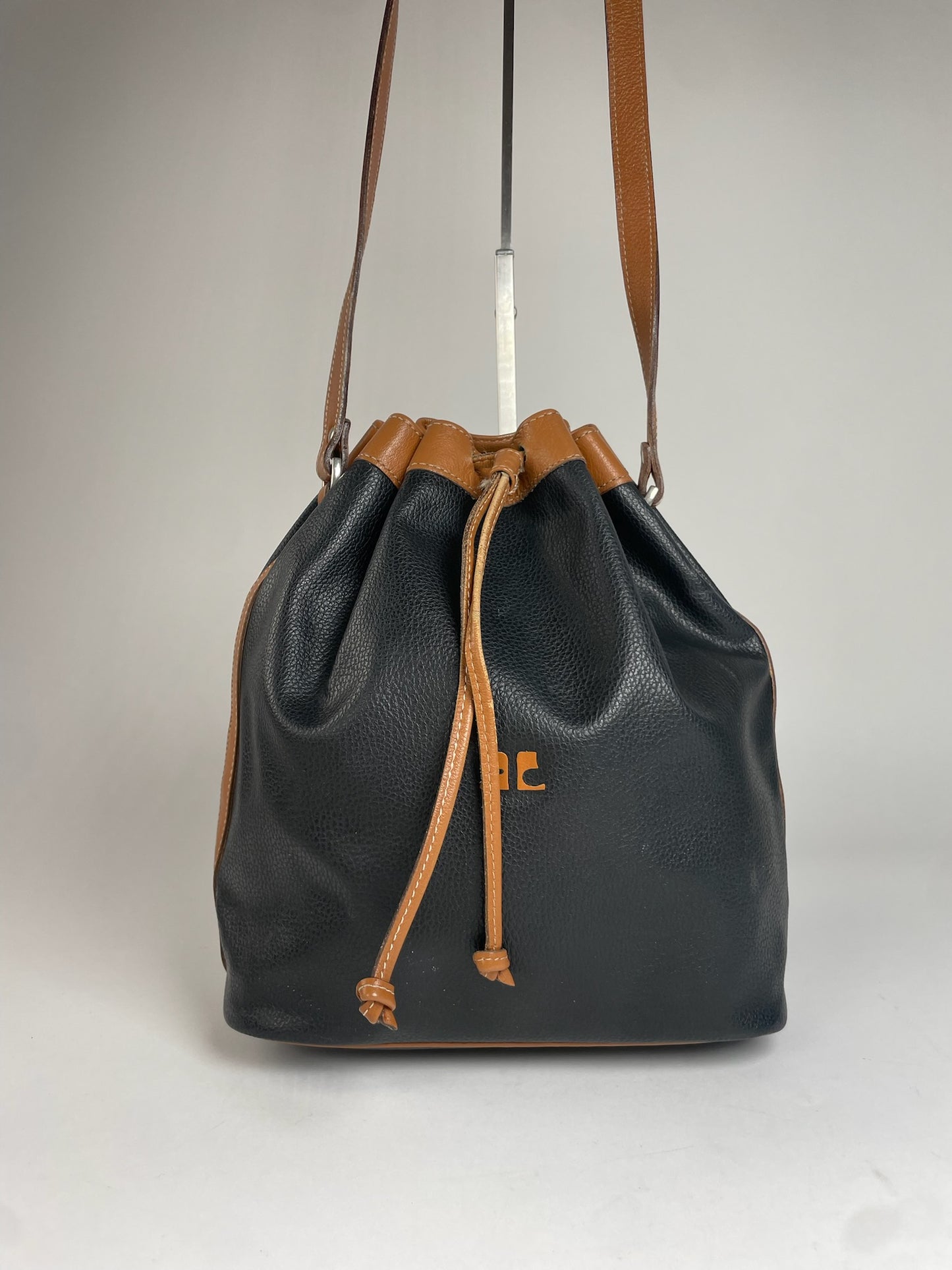 Vintage Courreges Bucket / Shoulder Bag Black Brown