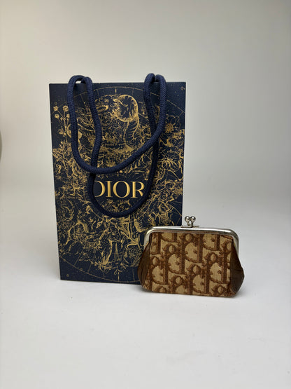 Vintage Dior Oblique Canvas Kiss-Lock Coin Purse Late 1970s Brown